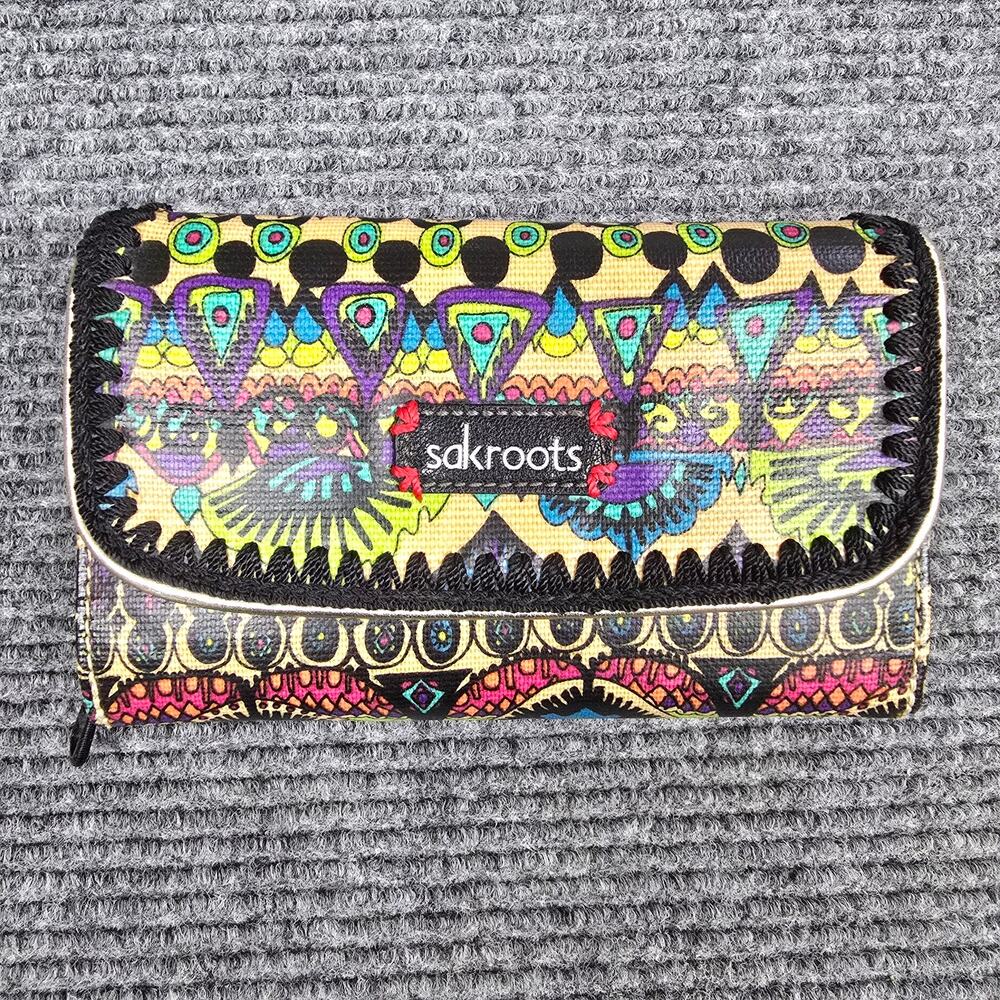 Sakroots Artist Circle XLG Trifold Wallet Peace Print Coated Canvas Boho Clutch